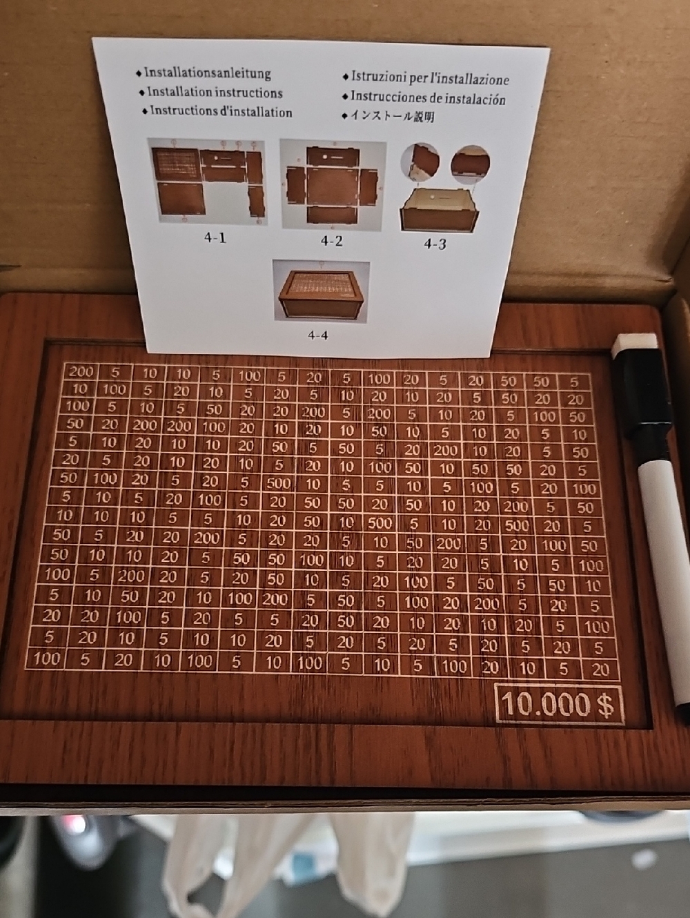 Money Saver Wooden Game Board with Numbered Grid - Brown